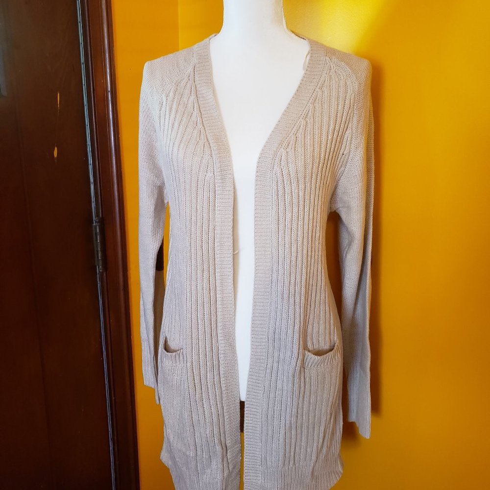 RDI Beige Open-Front Long Knit Cardigan